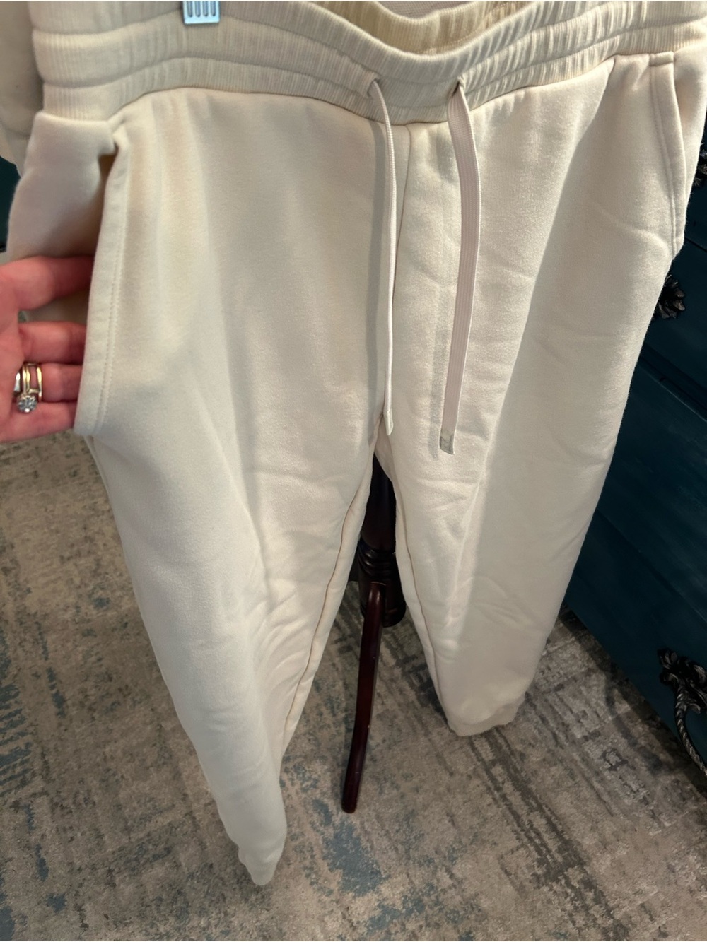Haven Well Within Relaxed Hoodie & Jogger Set Cream Cozy fleece interior Sz Med - Picture 9 of 11